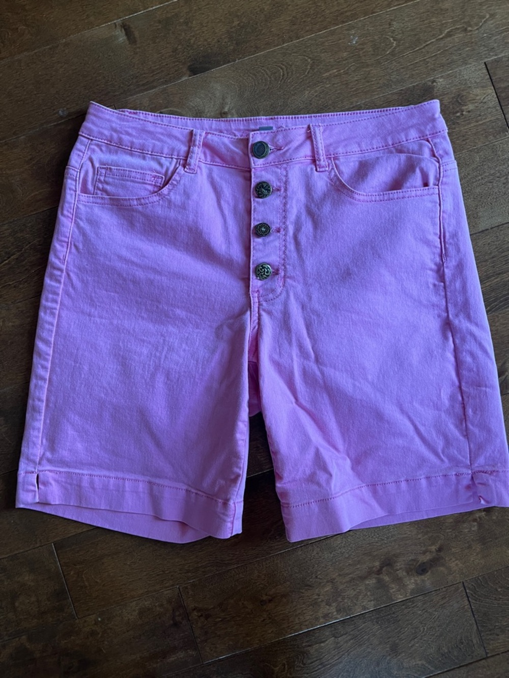 Women's Button-Front Pink Denim Shorts